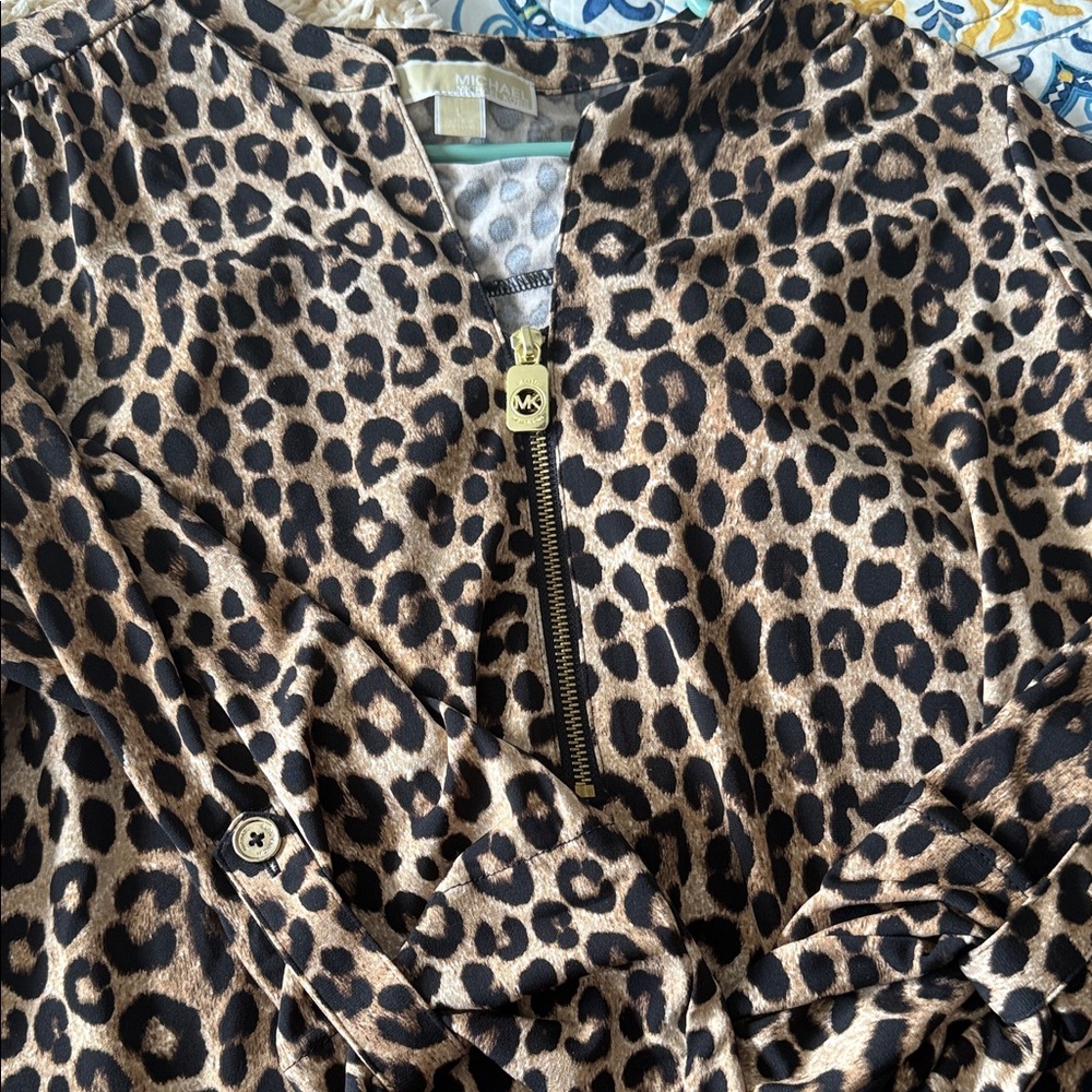 MICHAEL Michael Kors Leopard Print Zip Jacket - Brown & Black